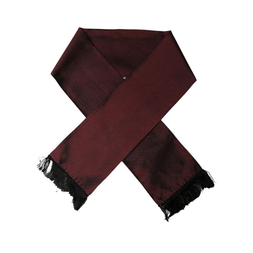 Dolce & Gabbana Burgundy Silk Dotted Fringed Neck Shawl Men's Scarf